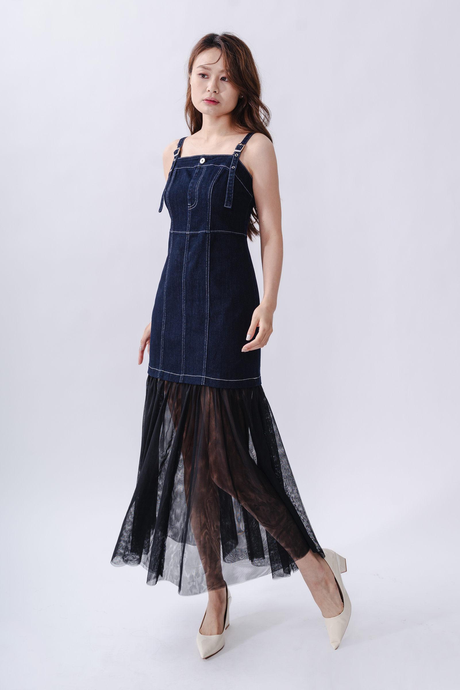 Verity Mesh Spliced Denim Dress10