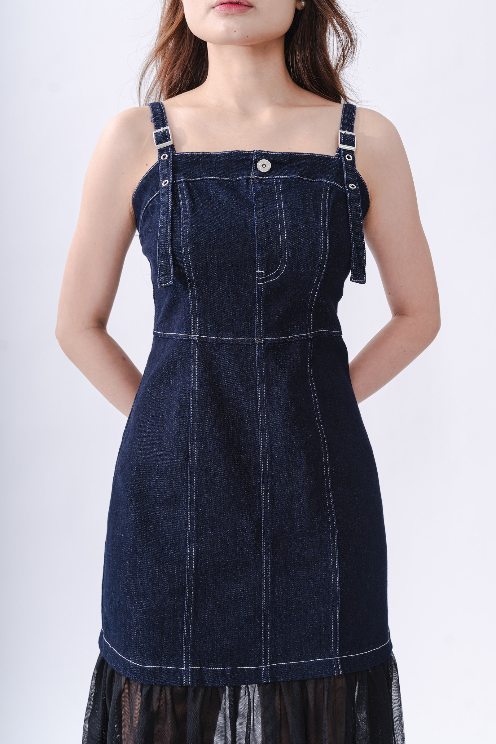 Verity Mesh Spliced Denim Dress7
