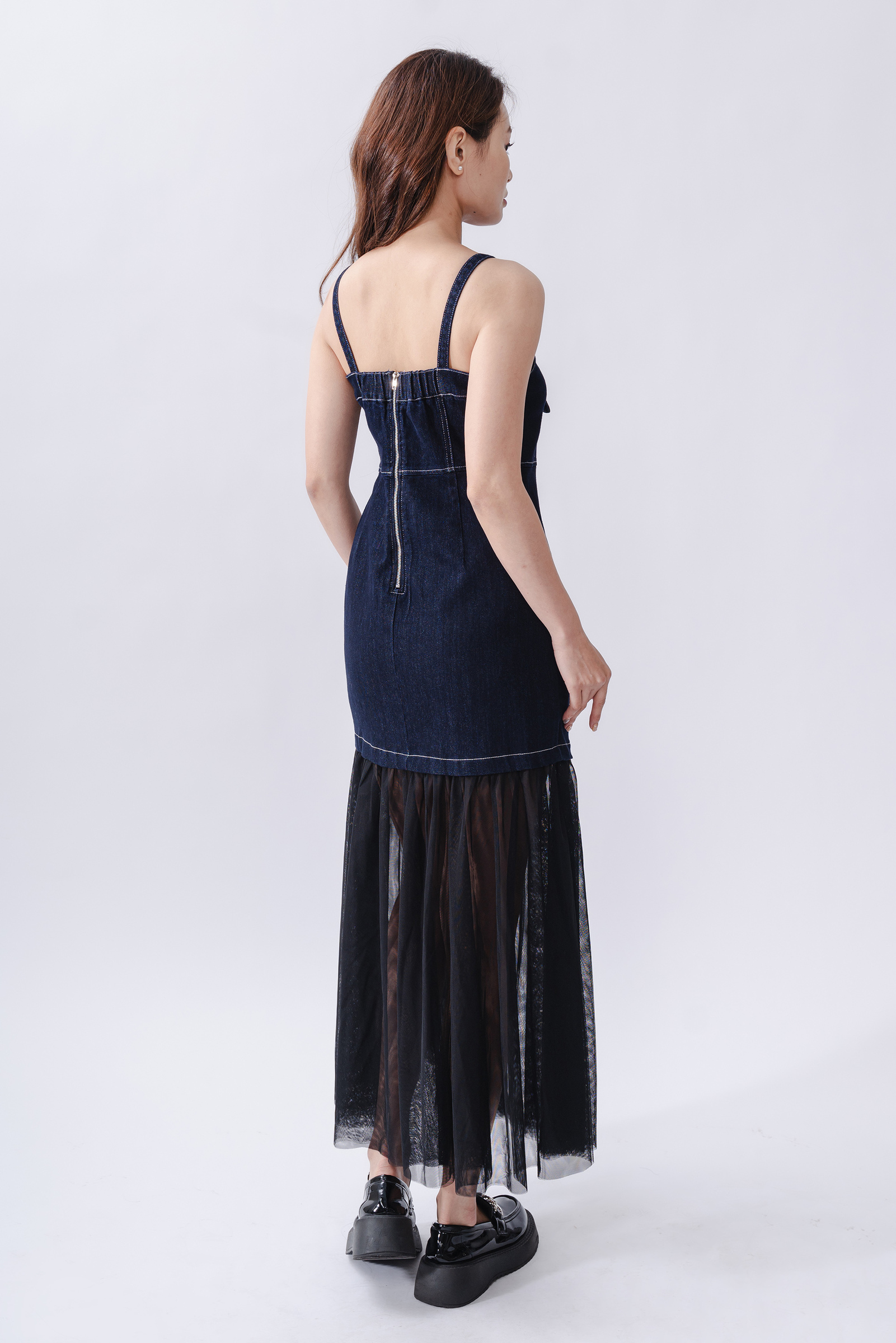 Verity Mesh Spliced Denim Dress9