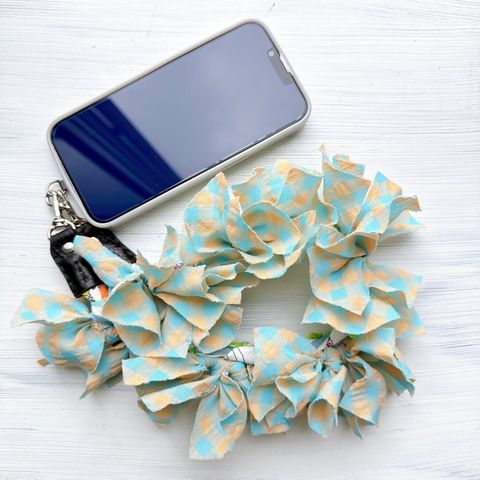 手機繩~藍橘格子