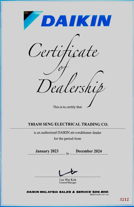 Daikin Dealer Award | Thiam Seng Electrical Trading Co