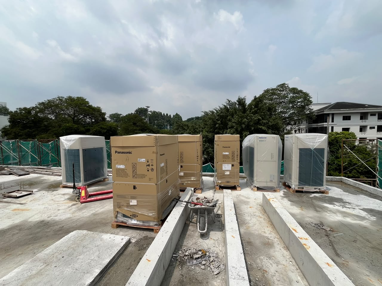 VRF equipment staged and protected before installation