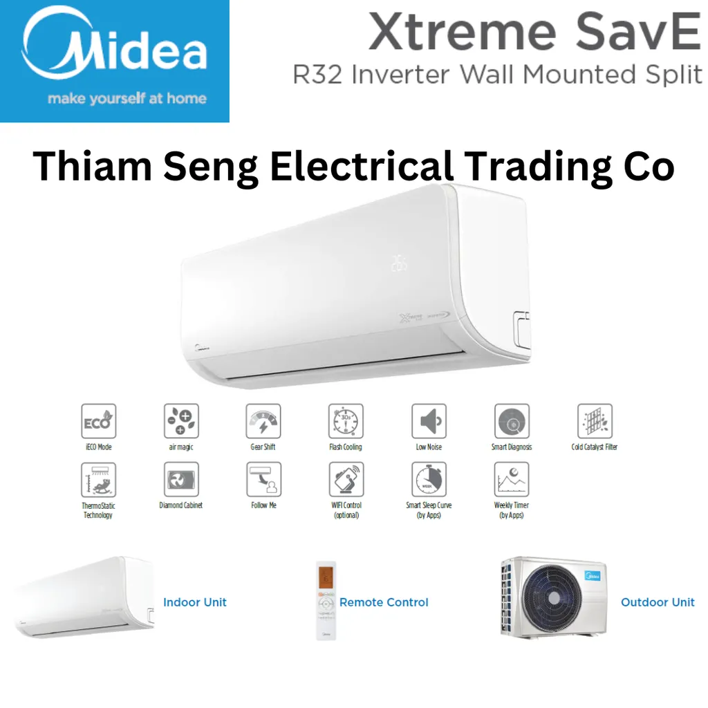 MSXS10- MSXS13- MSXS 19- MSXS 25 Midea Aircond Xtreme Delux Inverter R32 Inverter 5 Star Single Split type 