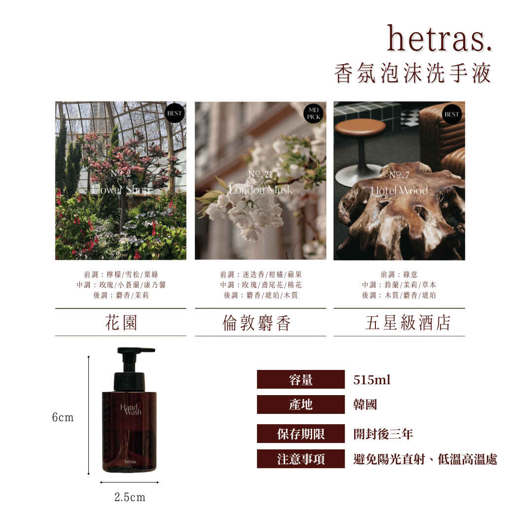 Hetras.泡沫香氛洗手液，香味層次