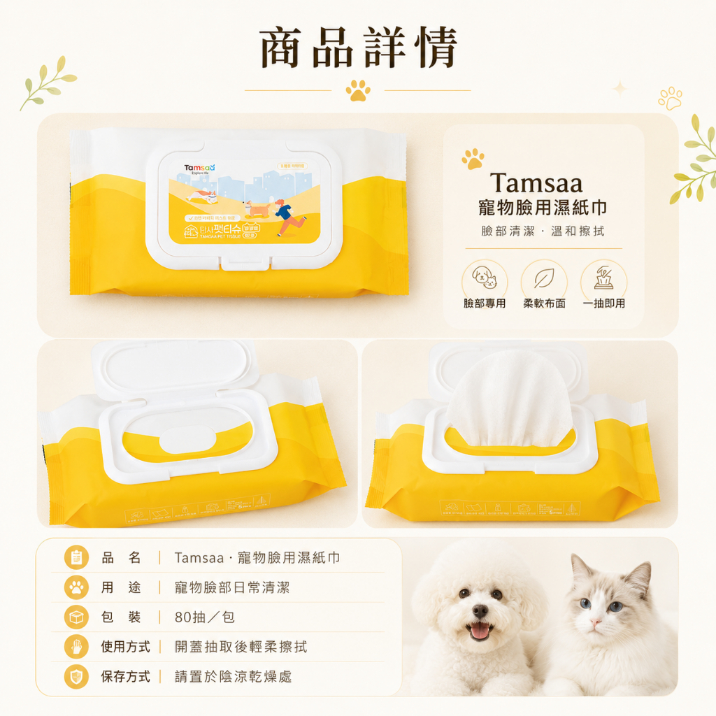 寵物臉用濕紙巾 ｜80抽