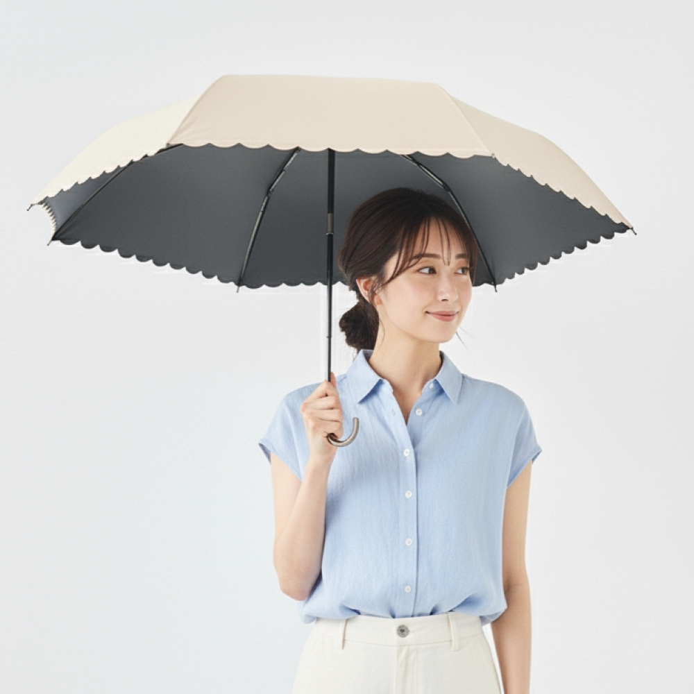 J型輕量晴雨傘 - 褶邊米色