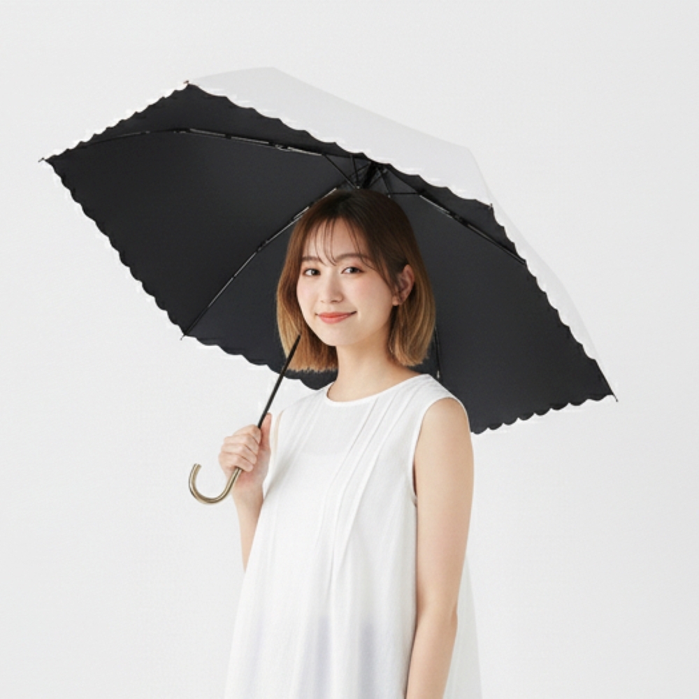 J型輕量晴雨傘 - 褶邊雪灰色