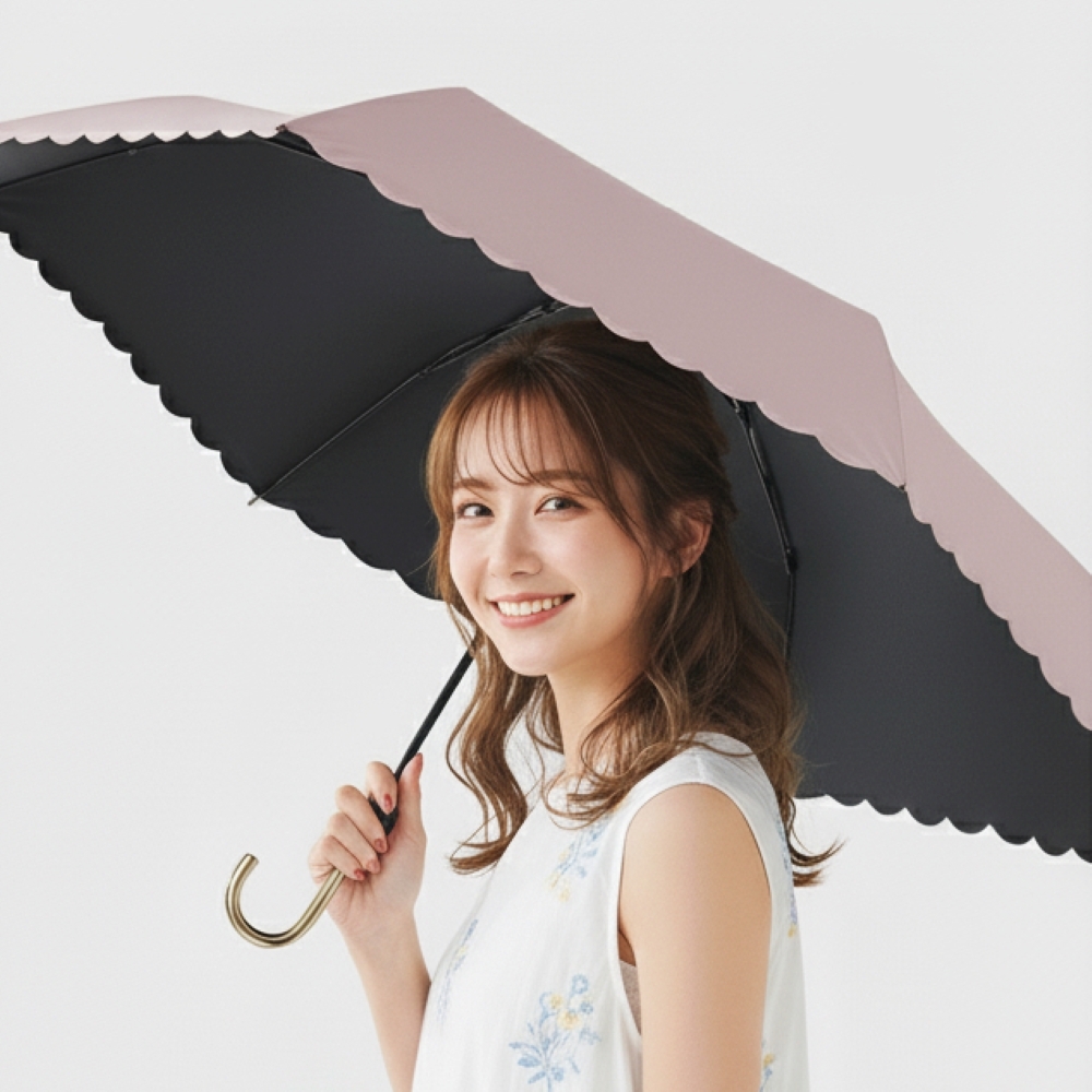 J型輕量晴雨傘 - 褶邊灰褐色