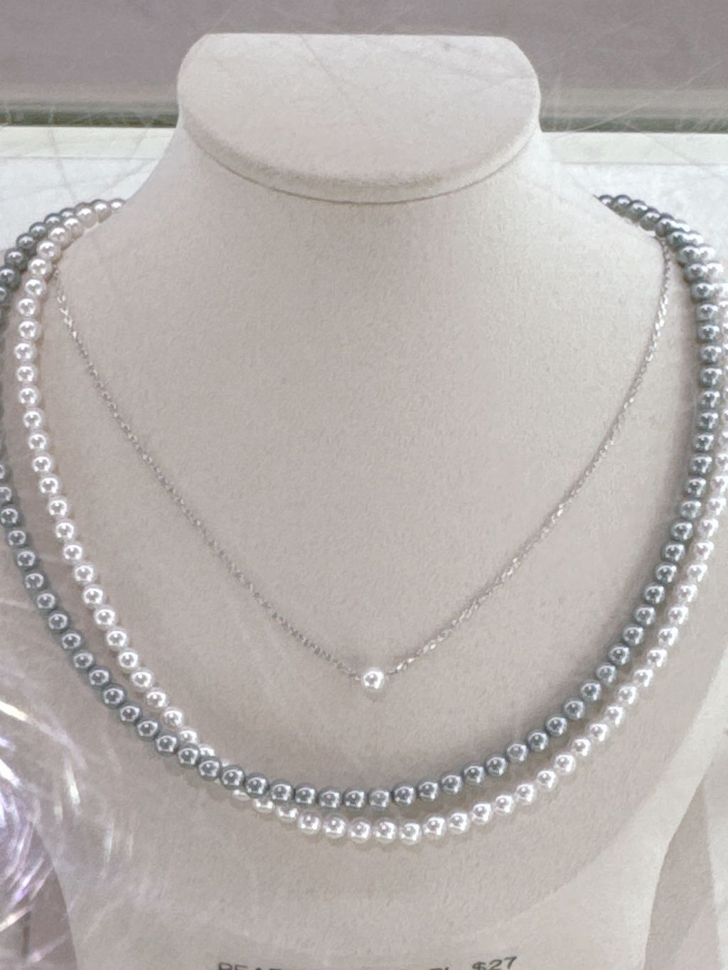 Haesool 灰白双层珍珠项链