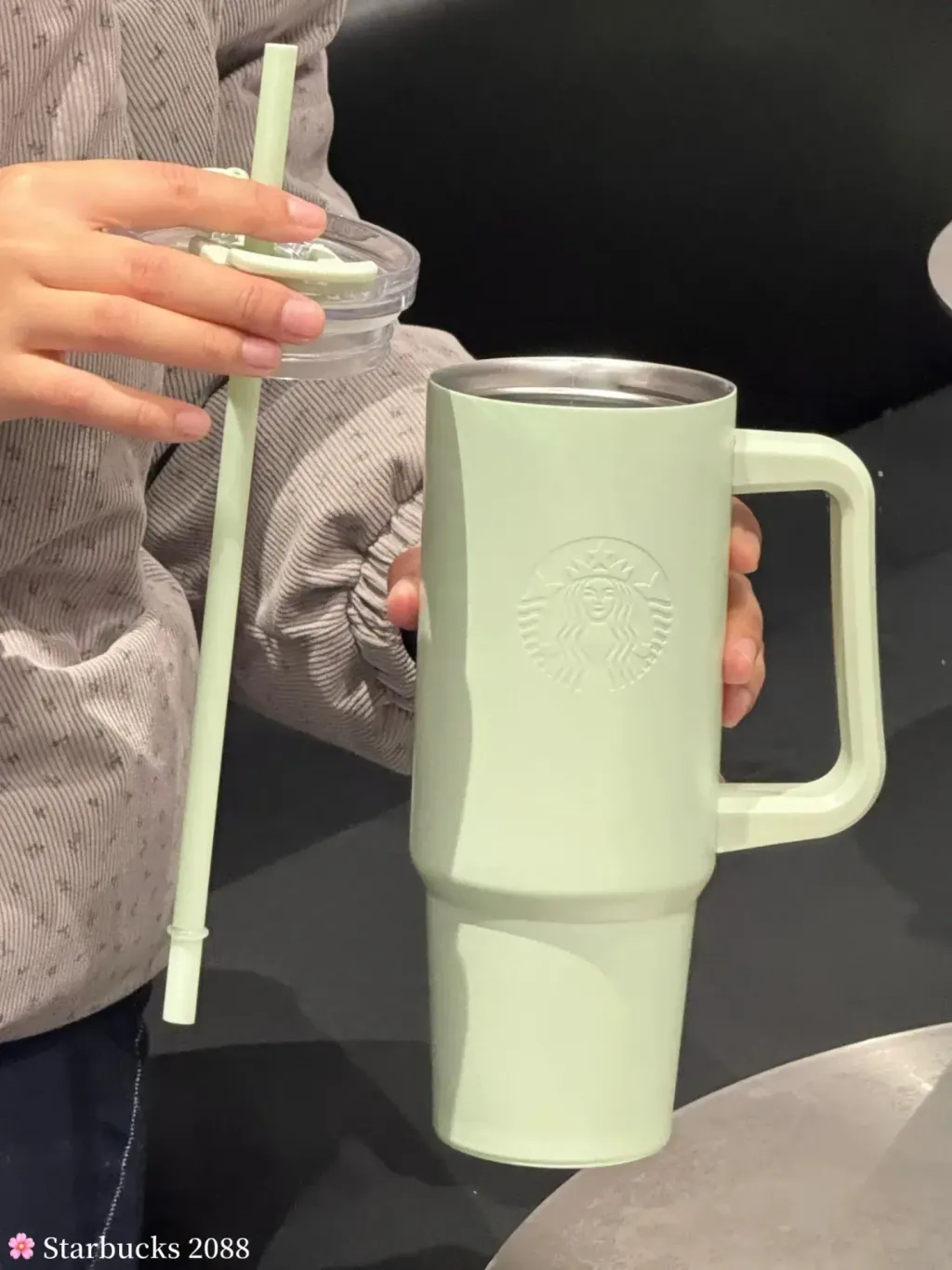 Starbucks 2088 春日花系列，星巴克绿色款不锈钢吸管杯
