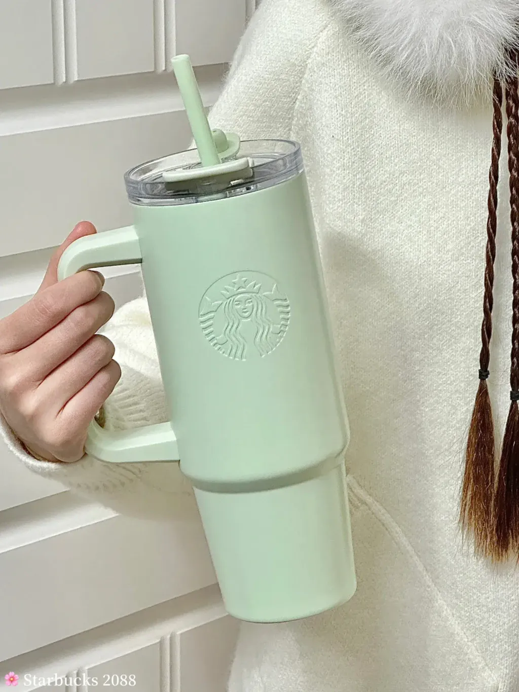 Starbucks 2088 春日花系列，星巴克绿色款不锈钢吸管杯