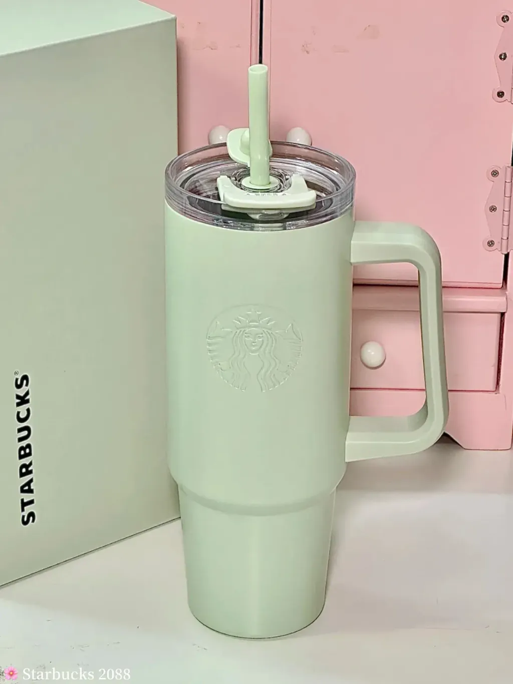 Starbucks 2088 春日花系列，星巴克绿色款不锈钢吸管杯