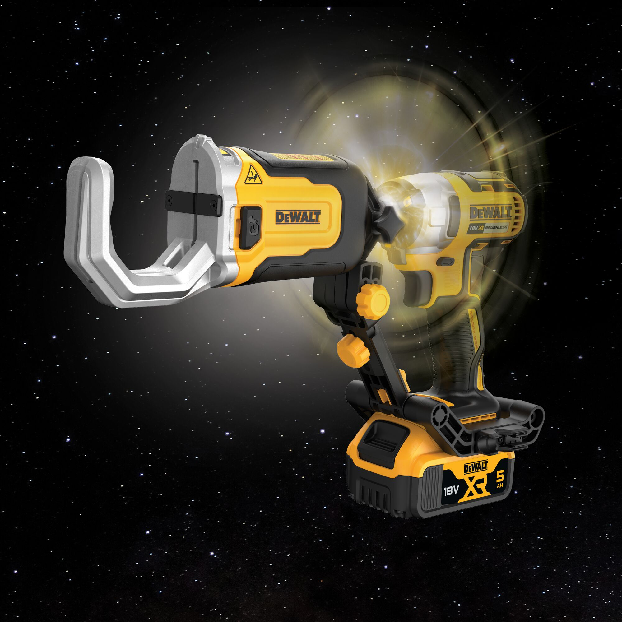 Impact Connect PVC/PEX pipe cutter attachment with Impact Driver and battery 3/4 view Impact Connect PVC/PEX pipe cutter attachment with Impact Driver and battery 3/4 view