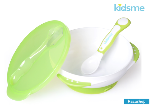 Kidsme Suction Bowl with Ideal Temperature Feeding Spoon Set(Green).fw.png