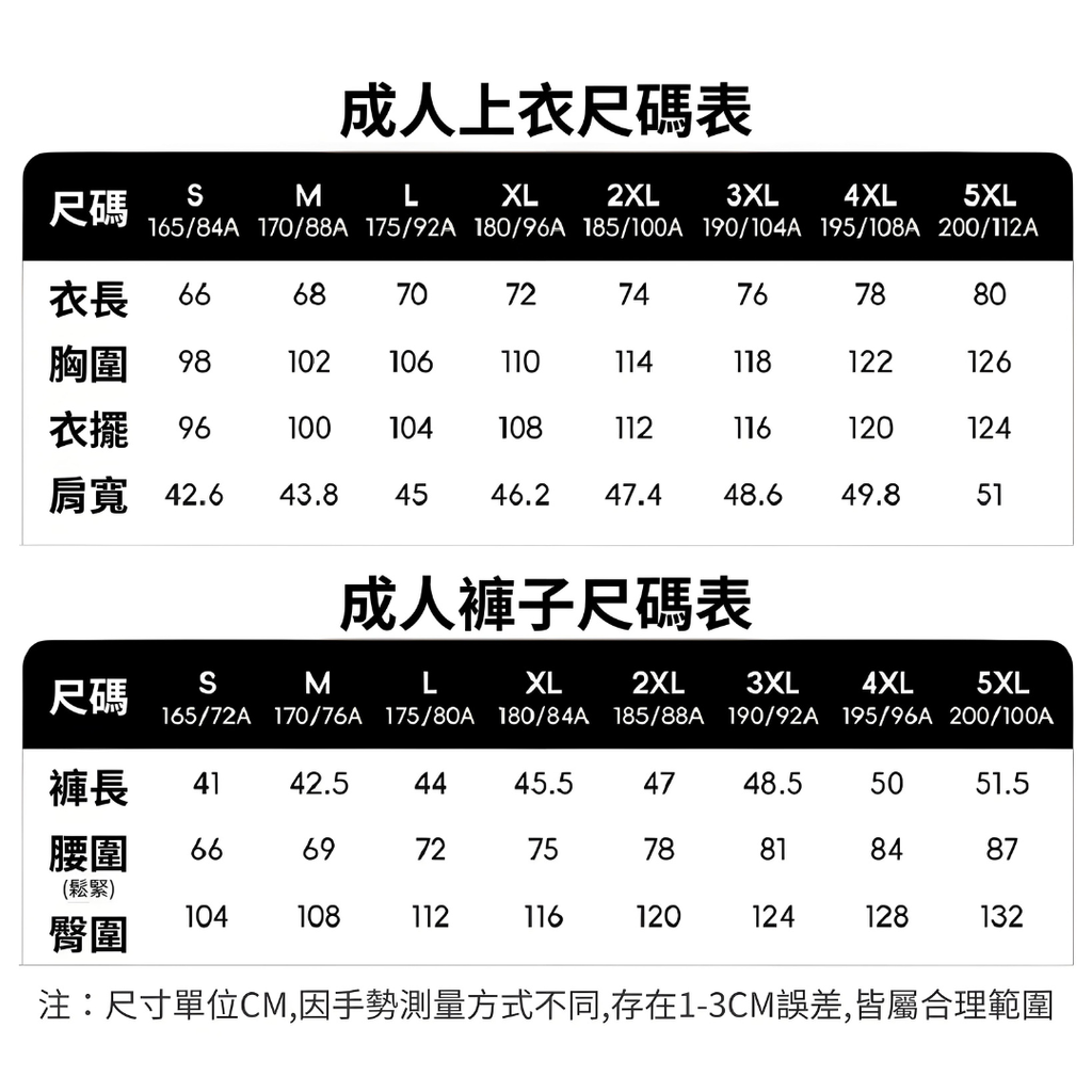成人尺碼表