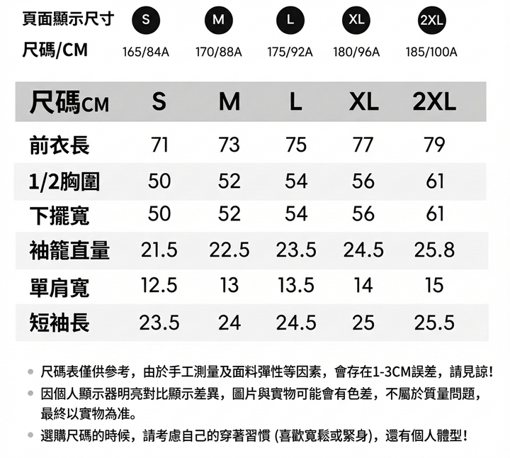 球衣尺碼表