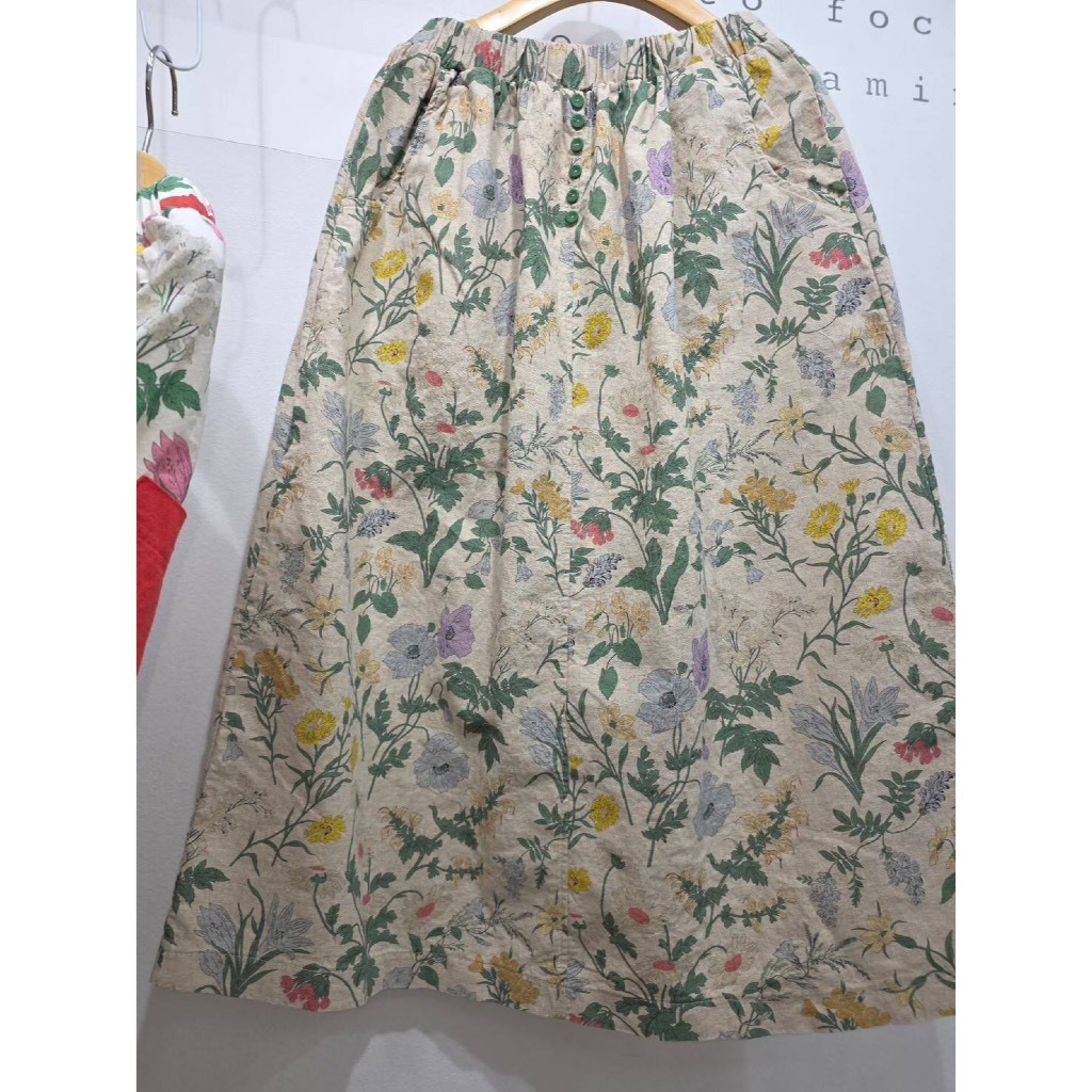 兩口袋配色花裙（無彈）