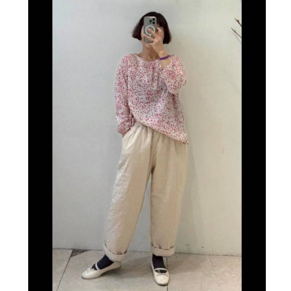 小碎花皺布衫