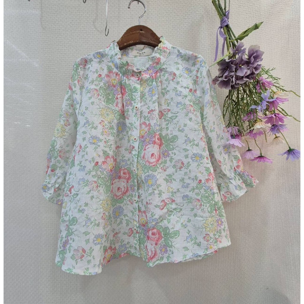 小荷立領袖束花開衫