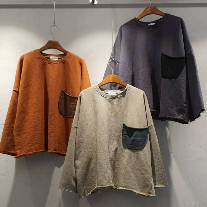 一大口袋配色不車邊T