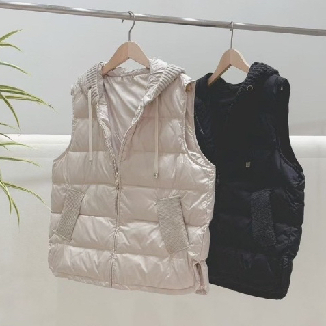 帽&口袋配針織羽絨帽背
