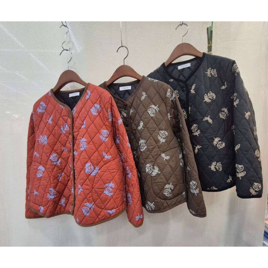 滿版花朵車菱格鋪棉外