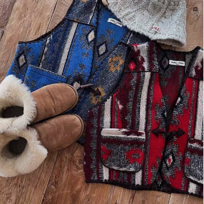 民族風牛角釦毛料背