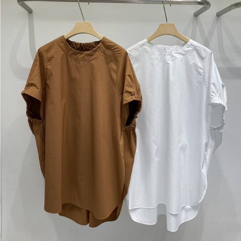 領後＆袖鬆緊中長衫