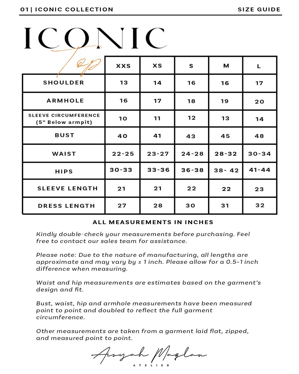 ICONIC TOP SIZE CHART updated June 2026