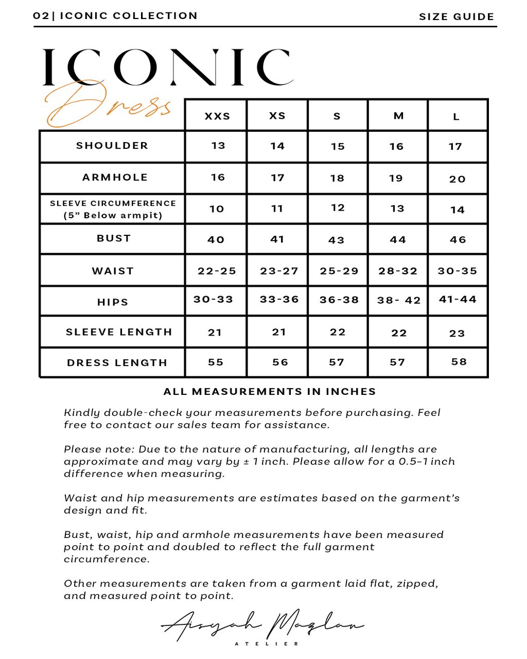 ICONIC DRESS SIZE CHART UUdapted final june 2026