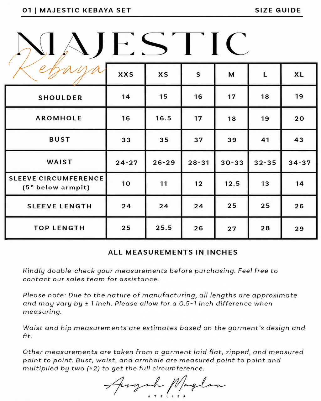 Majestic Size Chart + XL (New)