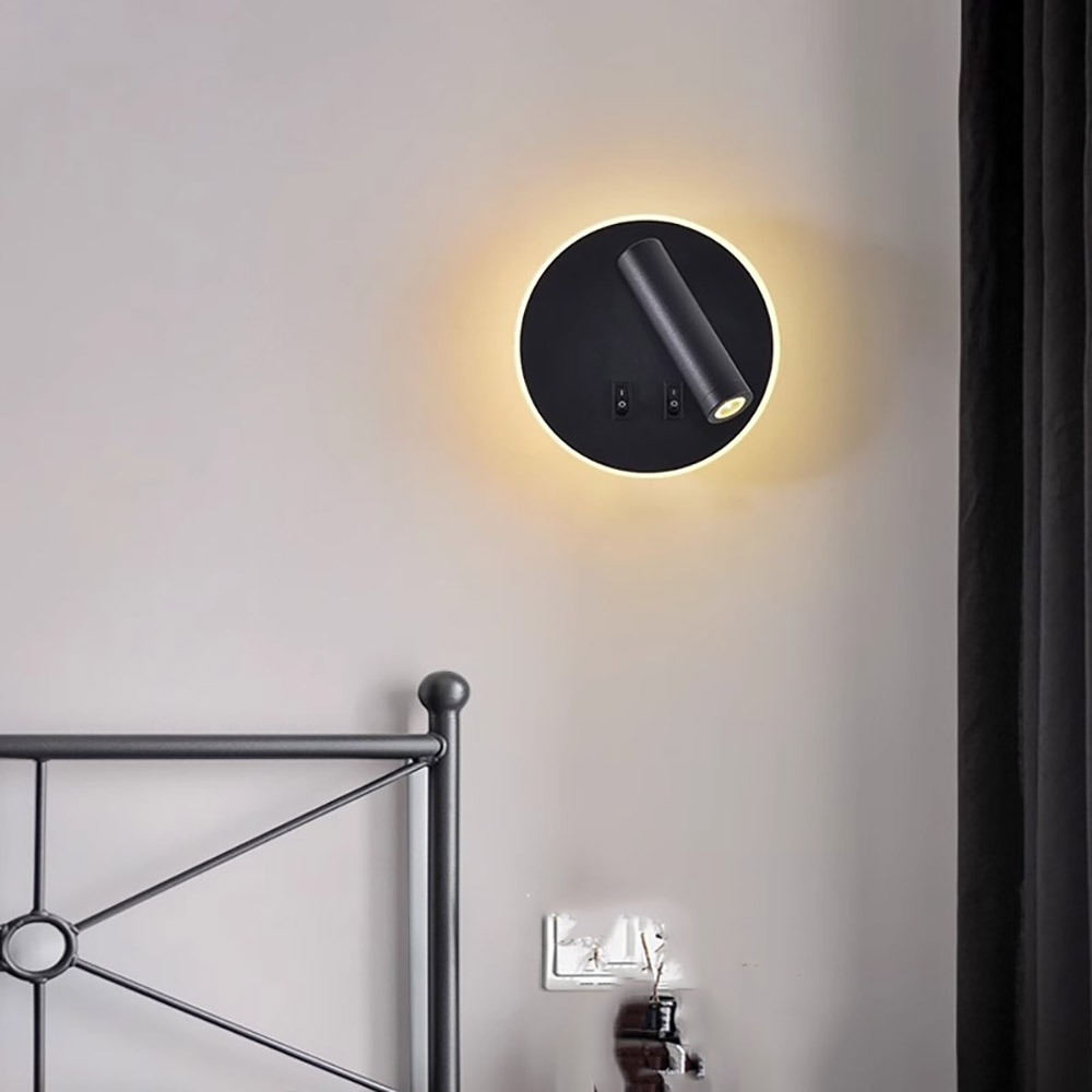 現代簡約臥室裝潢-床頭安裝雙開關聚光壁燈效果