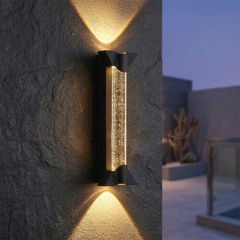 現代簡約黑色戶外壁燈-雙向上下發光效果圖-庭院裝飾燈