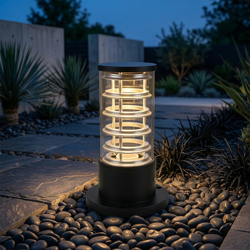 25公分黑色現代鋁格柵戶外柱頭燈-防水壓鑄鋁材質