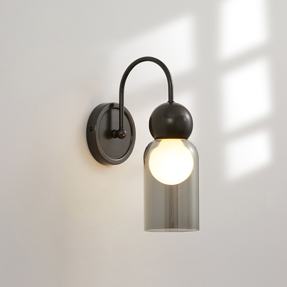 北歐極簡風格全銅壁燈-煙燻灰玻璃材質-現代室內裝飾燈