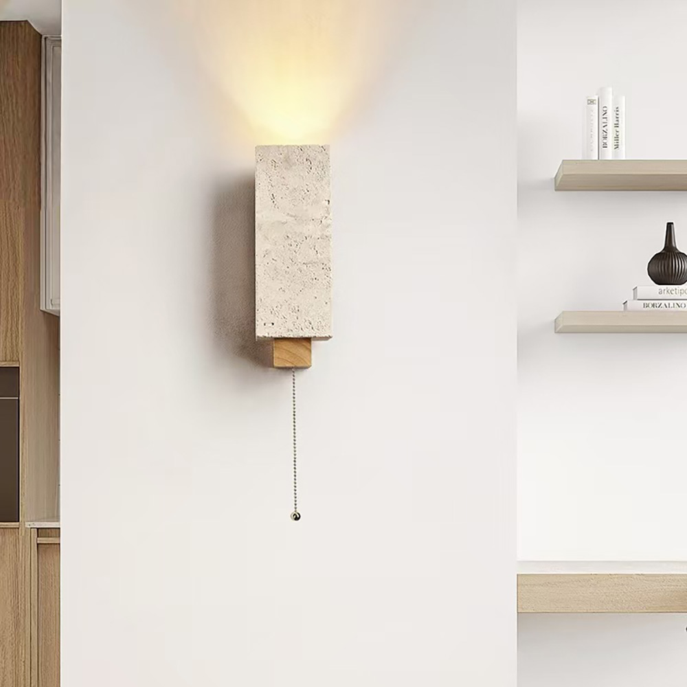 現代極簡奶油風臥室床頭燈-洞石壁燈光影效果展示