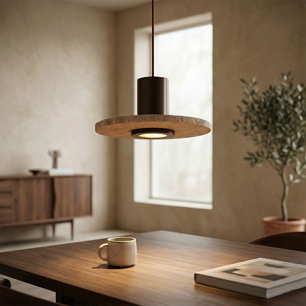 北歐風中島燈具推薦，洞石吊燈於現代簡約居家空間的情境展演。