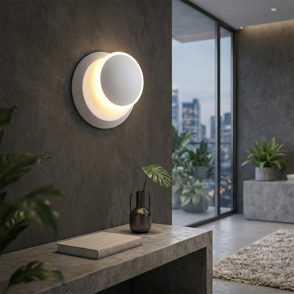 月食旋轉壁燈產品規格圖,直徑14公分、高度7公分,小巧節省空間設計