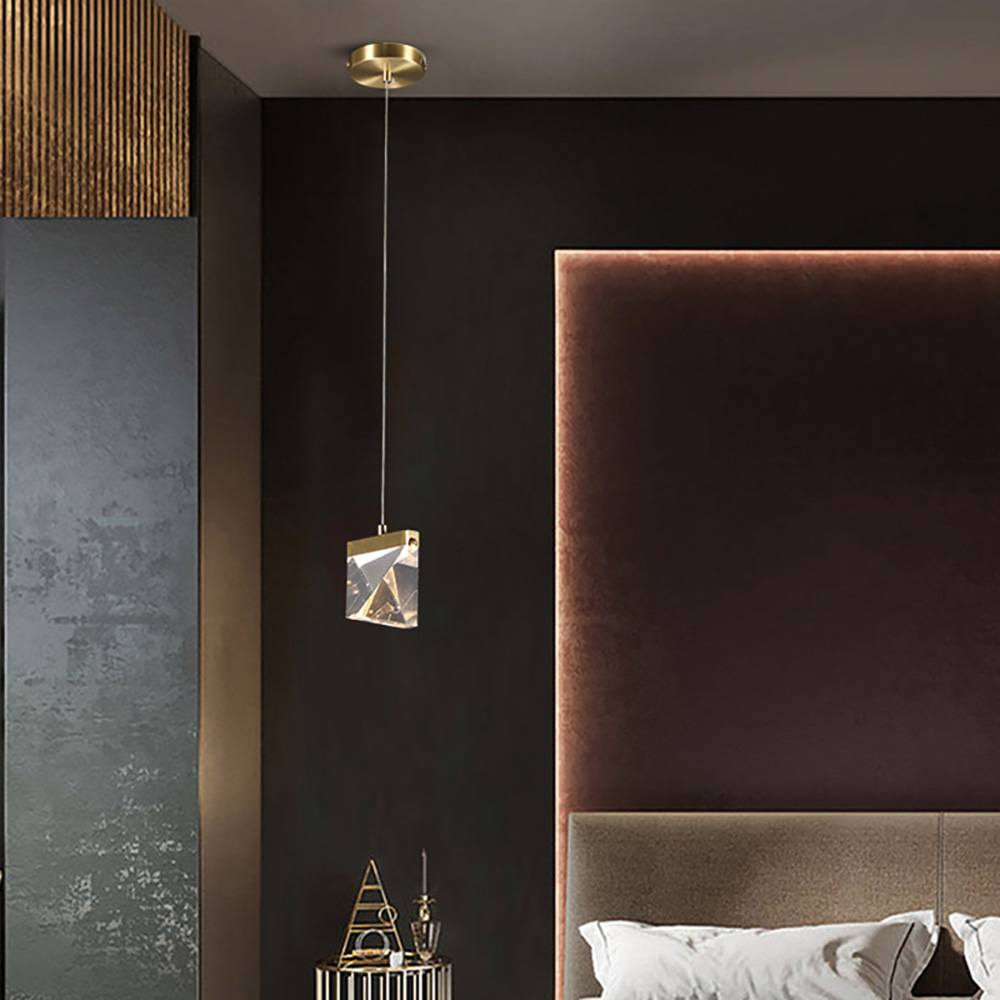 北歐風金色單頭幾何水晶吊燈-臥室床頭裝飾氛圍燈