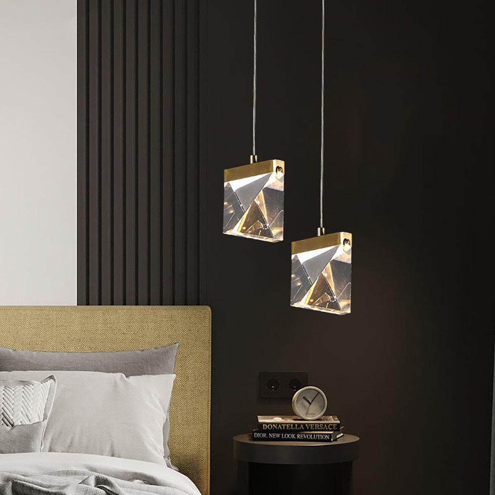 現代簡約雙頭水晶小吊燈-飯店質感臥室室內設計燈具