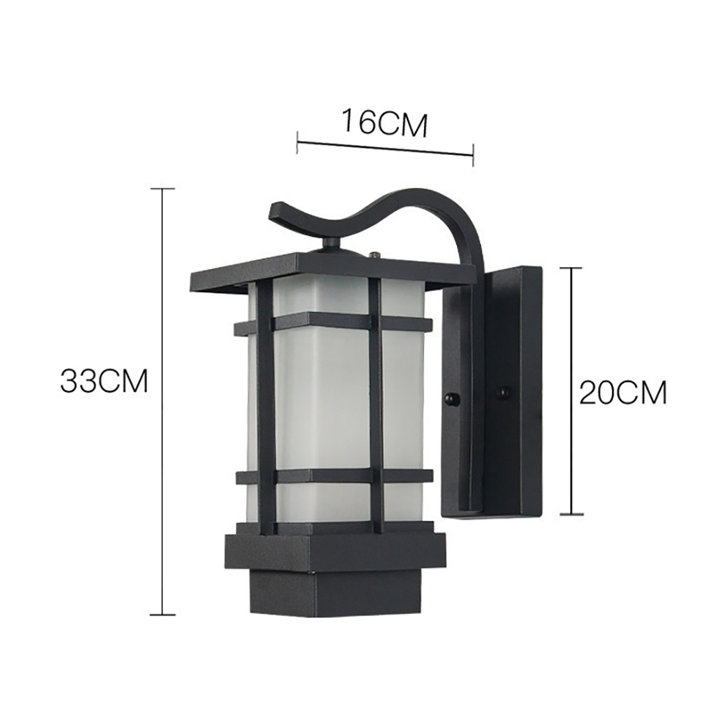 戶外防水壁燈尺寸標註圖，高度33公分，寬度16公分，黑色鋁材結構細節