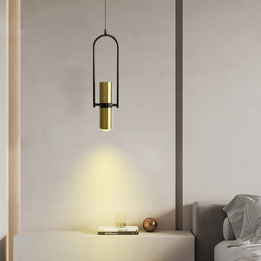 北歐極簡金色長管吊燈,現代臥室床頭照明裝飾