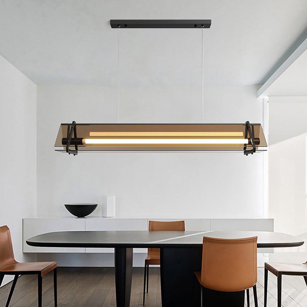 現代工業風一字型LED吊燈-茶色玻璃設計師款
