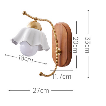 鈴蘭花瓣陶瓷壁燈尺寸規格圖，標示高度33公分與寬度27公分
