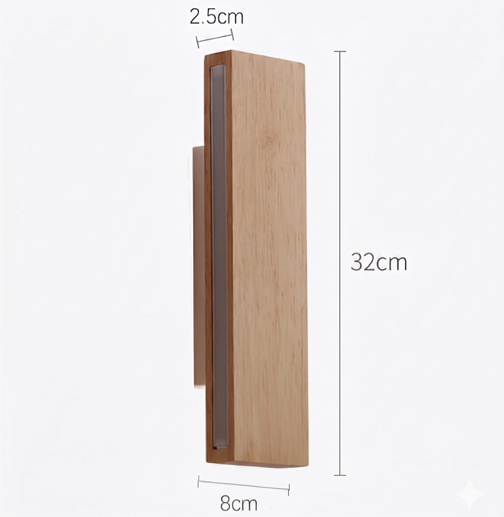 原木壁燈尺寸標示圖-32cmx8cm-實木燈具規格說明