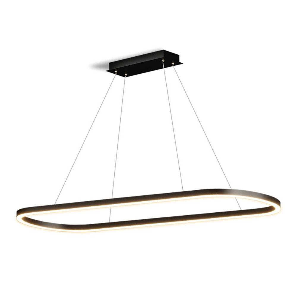 黑色極簡環形LED吊燈商品單品照，100公分長形現代線條燈具設計