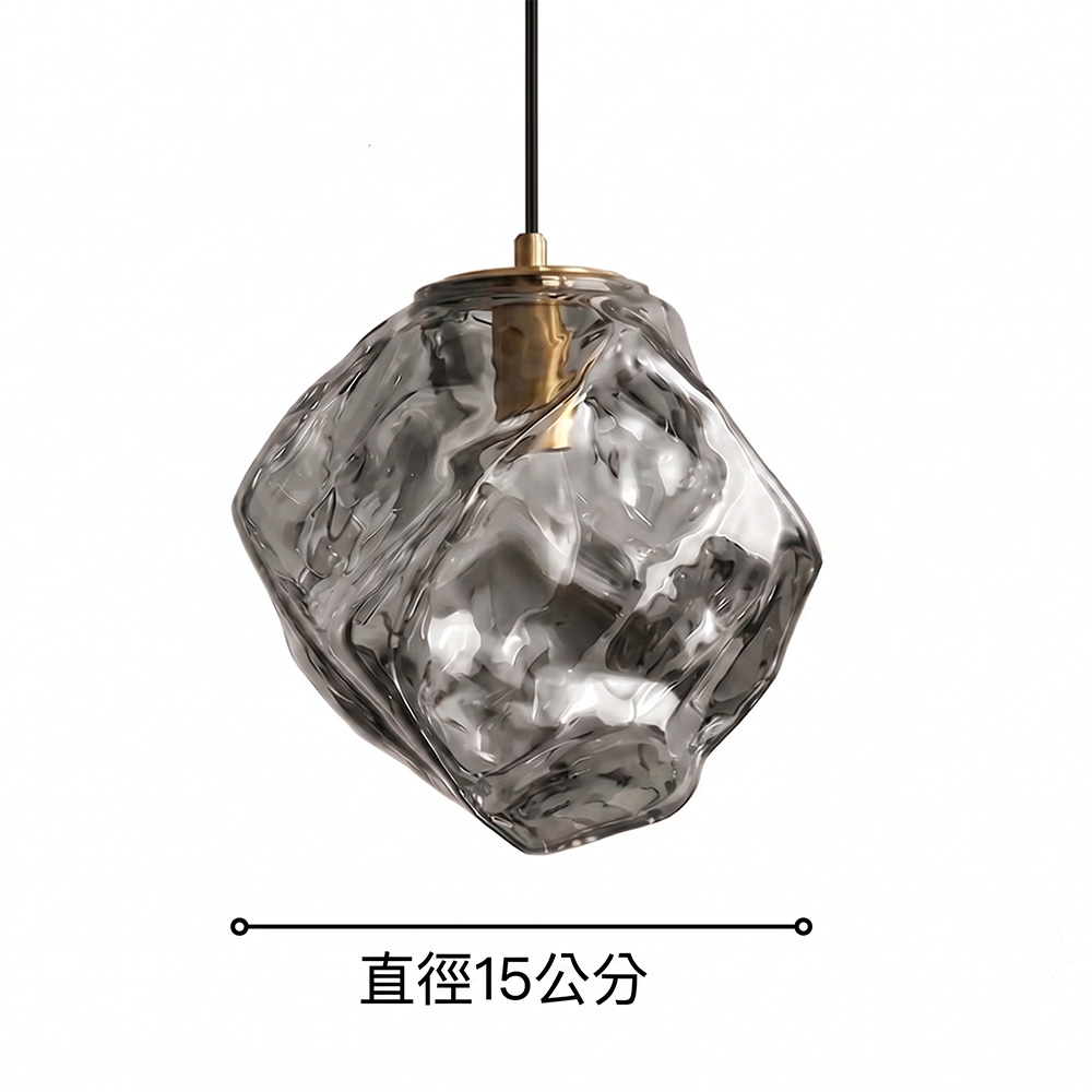 直徑15公分小型透明冰塊玻璃吊燈,現代簡約風格裝飾燈具產品細節