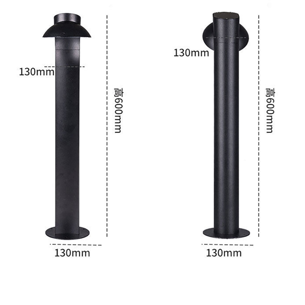 600mm高戶外草坪燈尺寸規格圖,底座130mm與燈頭130mm直徑標示