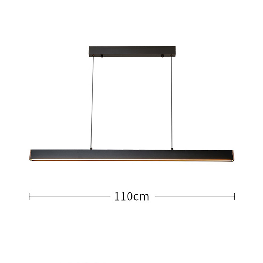 110cm 一字型LED吊燈正面尺寸與發光效果示意圖,適合中島吧台與餐桌的黃金比例長度