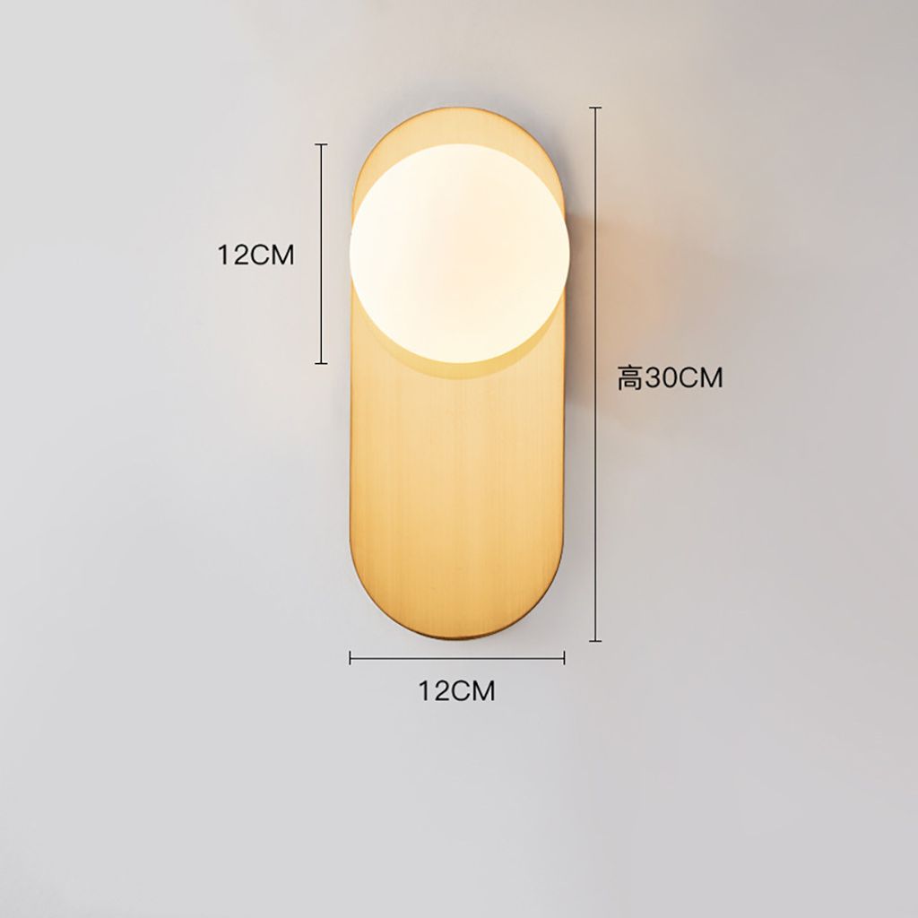 橢圓玻璃壁燈尺寸規格圖，總高30公分、寬12公分、燈罩直徑12公分